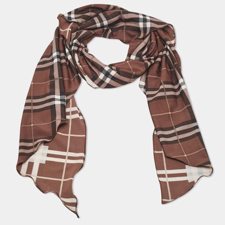 Pre Owned Burberry Brown Checked Jersey Triangular Scarf Top M