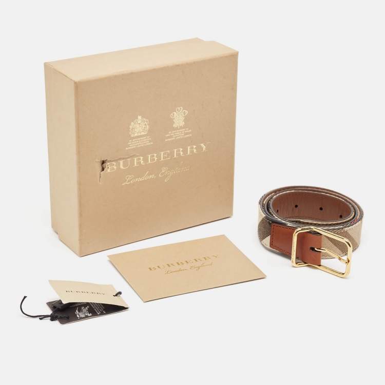 Pre Owned Burberry Brown/Beige Super Nova Check Canvas and Leather Upshall Belt 70CM