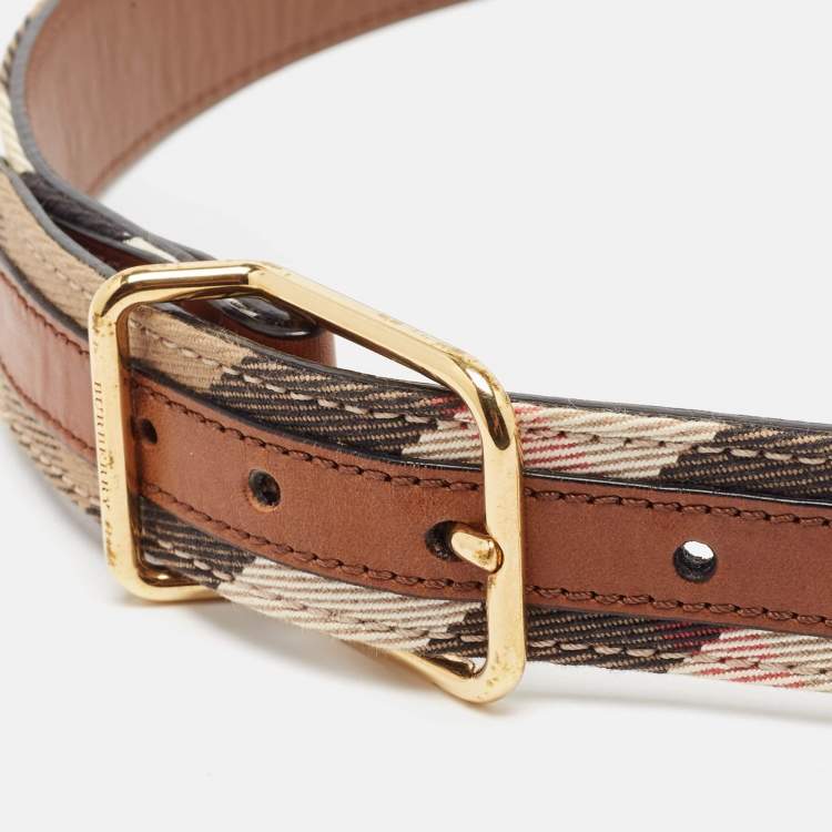 Pre Owned Burberry Brown/Beige Super Nova Check Canvas and Leather Upshall Belt 70CM