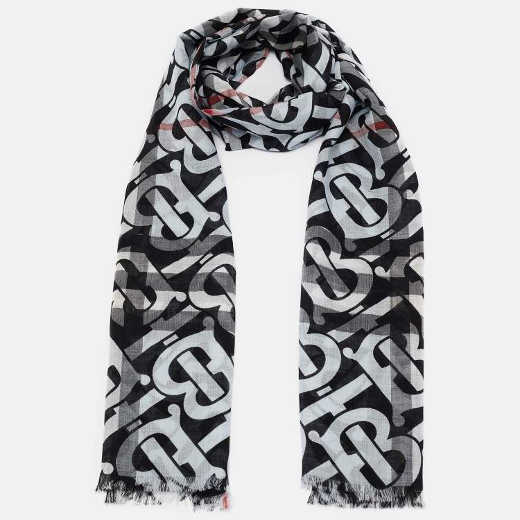 Pre Owned Burberry Blue/White TB Monogram Wool Blend Scarf