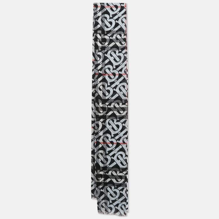 Pre Owned Burberry Blue/White TB Monogram Wool Blend Scarf
