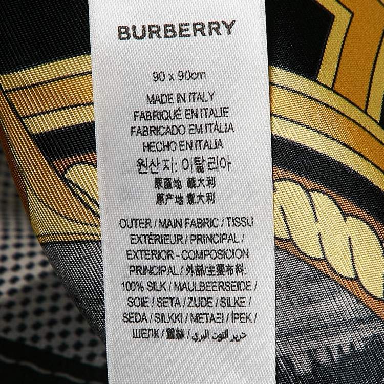 Pre Owned Burberry Black/Yellow Deer Print Silk Square Scarf
