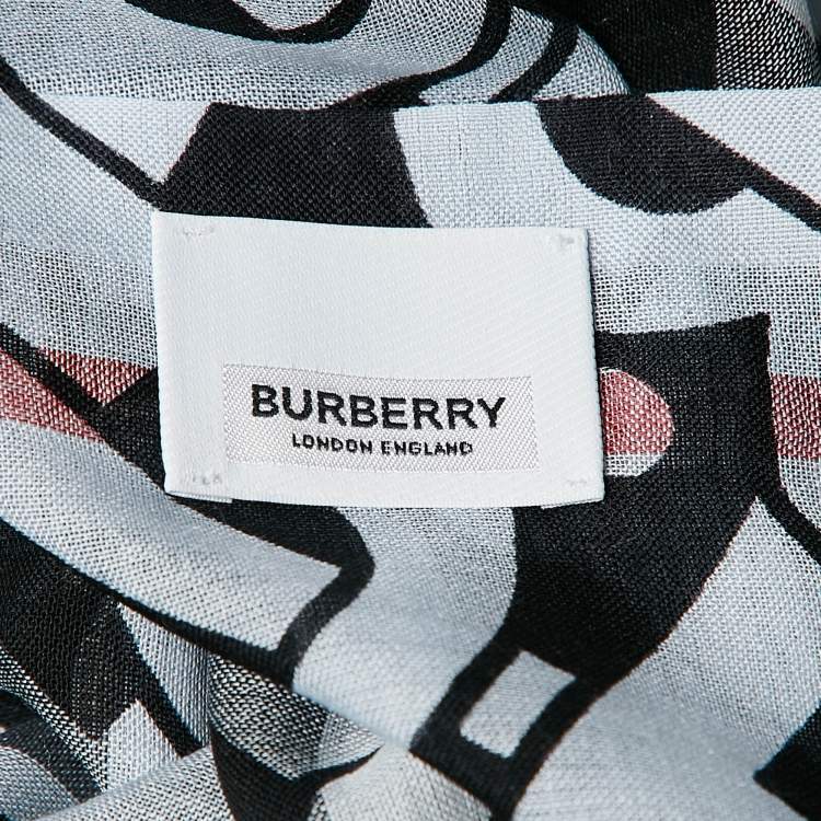 Pre Owned Burberry Blue/Black TB Monogram Silk and Wool Scarf