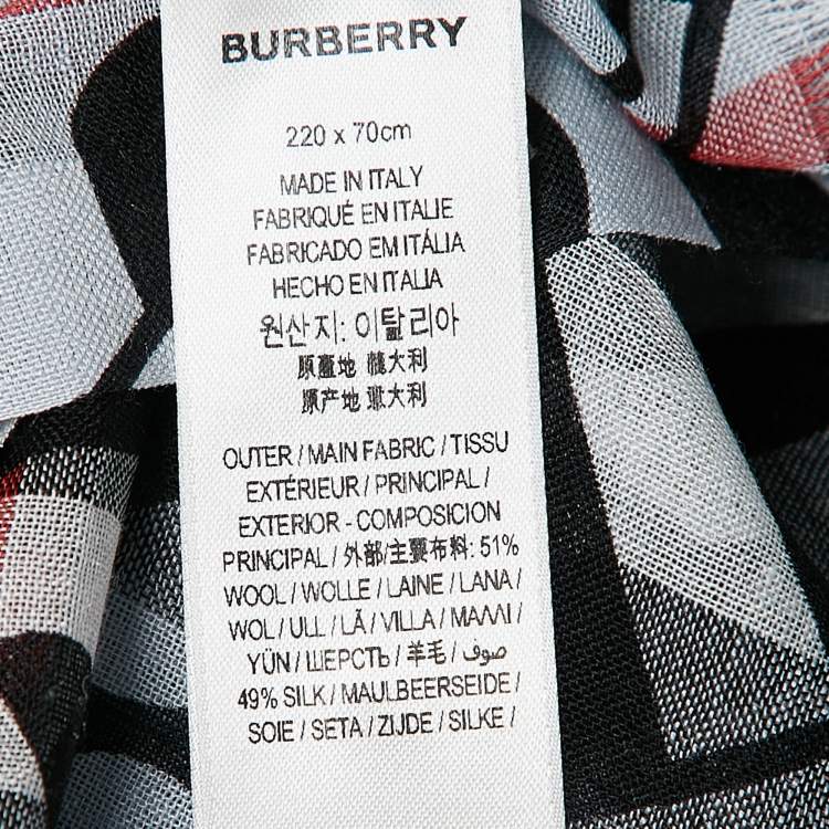 Pre Owned Burberry Blue/Black TB Monogram Silk and Wool Scarf