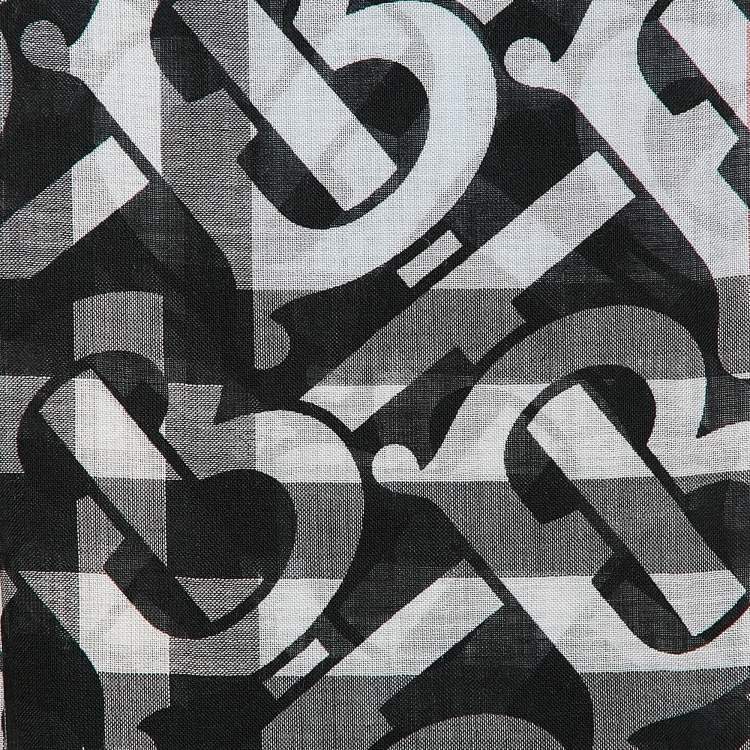 Pre Owned Burberry Blue/Black TB Monogram Silk and Wool Scarf
