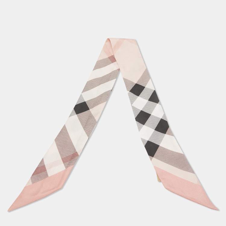 Pre Owned Burberry Pink Vintage Checks Silk Bandaeu Scarf