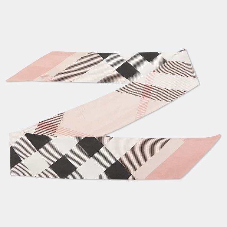 Pre Owned Burberry Pink Vintage Checks Silk Bandaeu Scarf