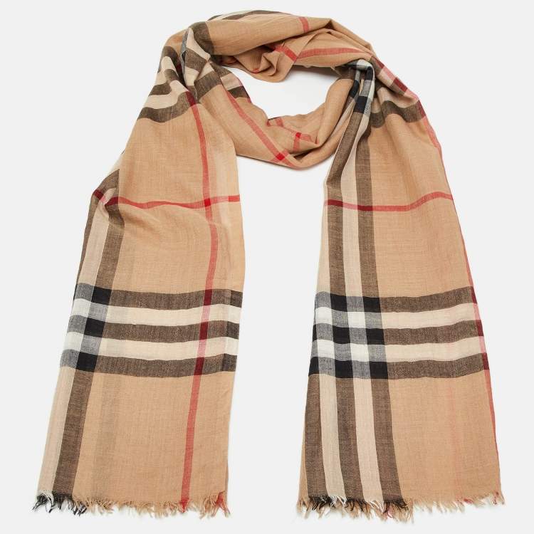 Pre Owned Burberry Beige Nova Check Silk & Wool Scarf