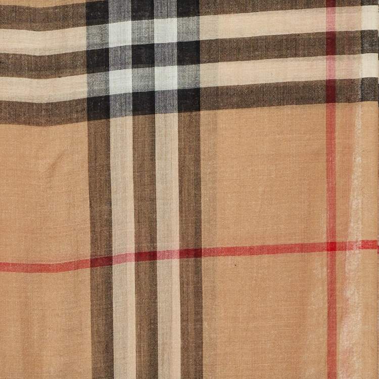 Pre Owned Burberry Beige Nova Check Silk & Wool Scarf