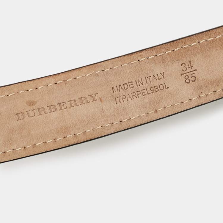 Pre Owned Burberry Black Check Embossed Leather Slim Belt 85 CM