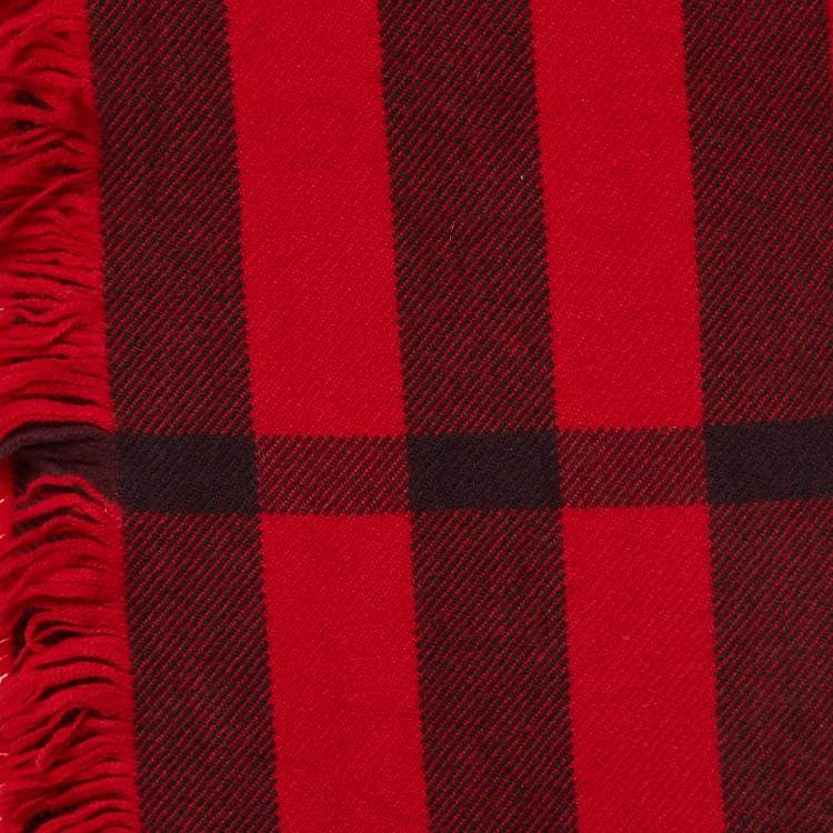 Pre Owned Burberry Black/Red Gaint Check Wool Fringed Scarf 