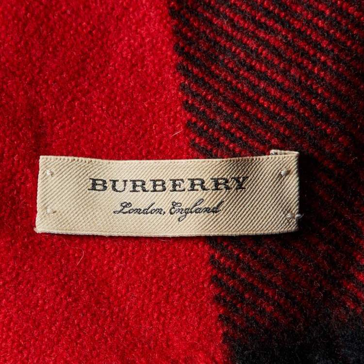 Pre Owned Burberry Black/Red Gaint Check Wool Fringed Scarf 