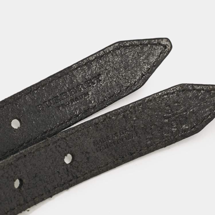 Pre Owned Burberry Black Leather Studded Double Buckle Wide Belt 90CM