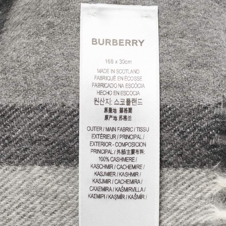Pre Owned Burberry Grey Classic Check Cashmere Fringed Stole 