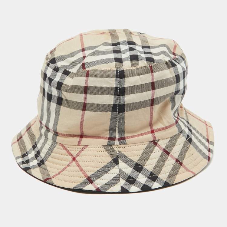 Pre Owned Burberry Beige Vintage Check Cotton Bucket Hat