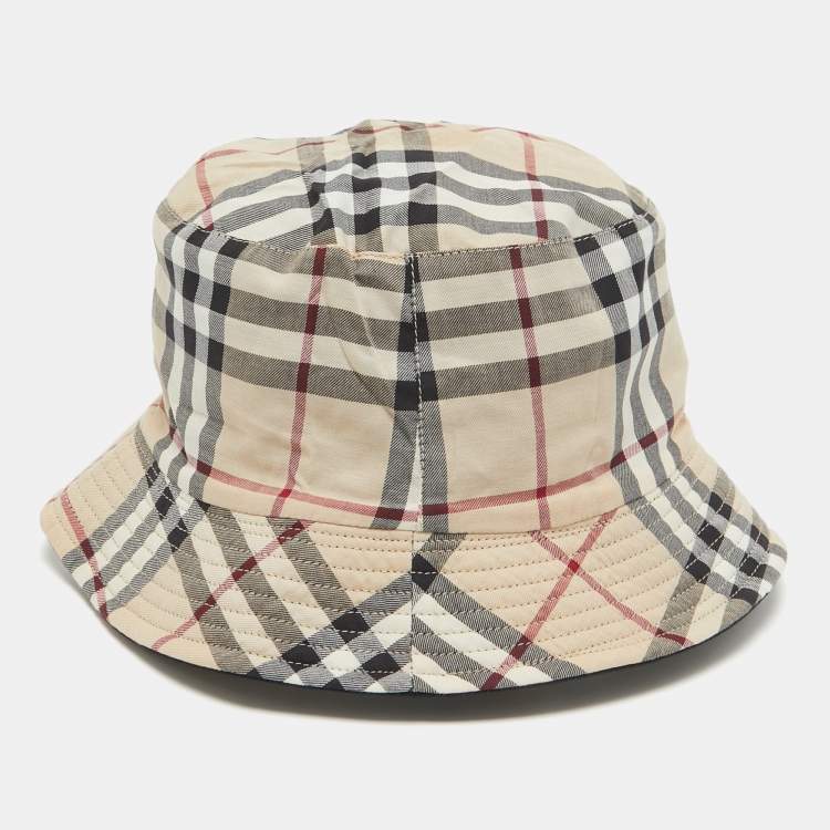 Pre Owned Burberry Beige Vintage Check Cotton Bucket Hat