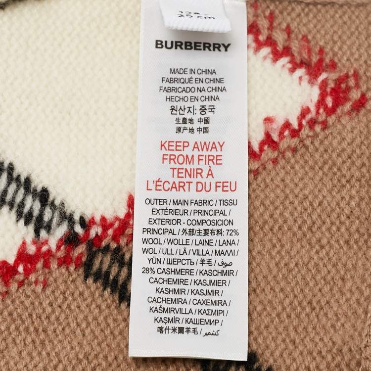 Pre Owned Burberry Beige Argyle Check Wool Rib Knit Muffler 