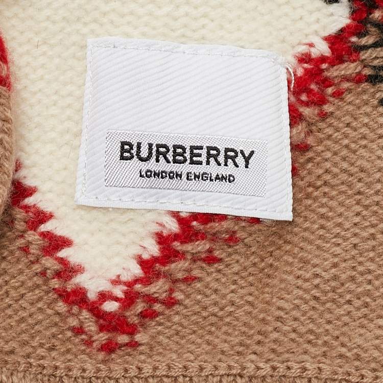 Pre Owned Burberry Beige Argyle Check Wool Rib Knit Muffler 