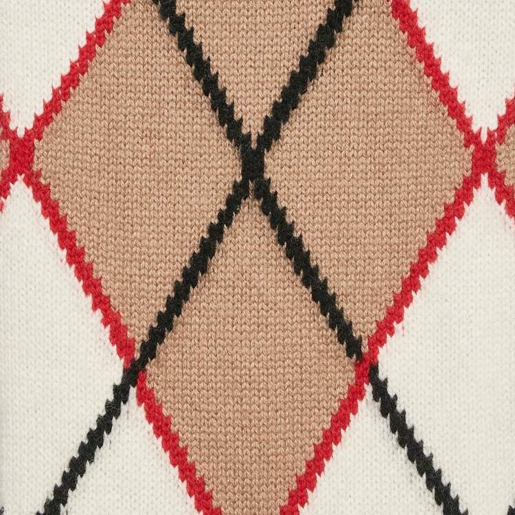 Pre Owned Burberry Beige Argyle Check Wool Rib Knit Muffler 