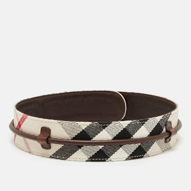 Pre Owned Burberry Beige/Brown Mega Nova Check Canvas and Leather Waist Belt 70 CM