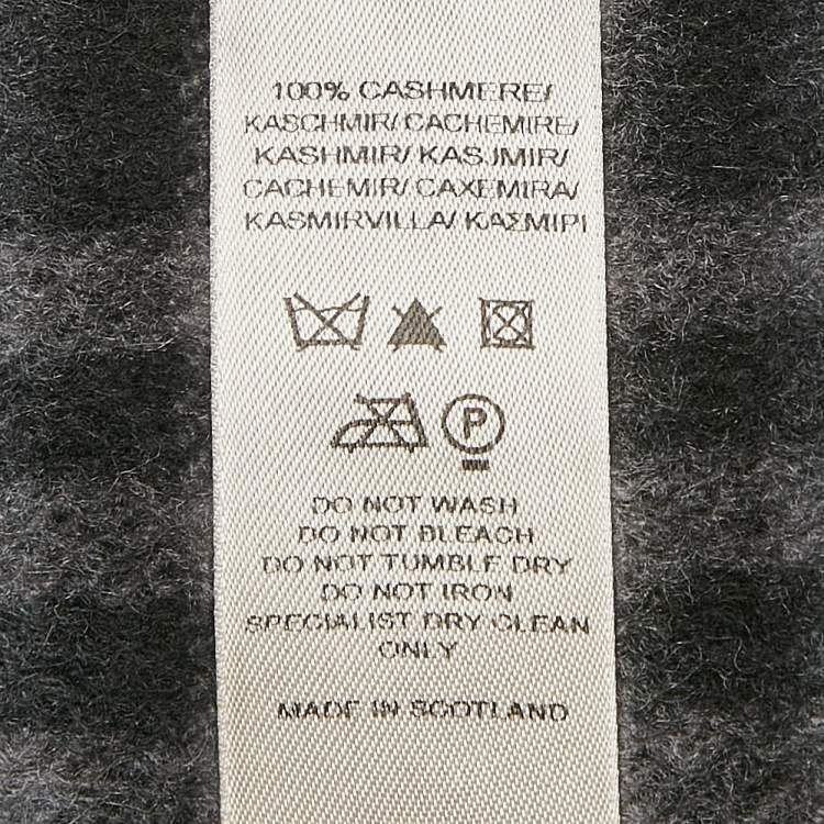 Pre Owned Burberry Dark Grey Checked Cashmere Fringed Stole