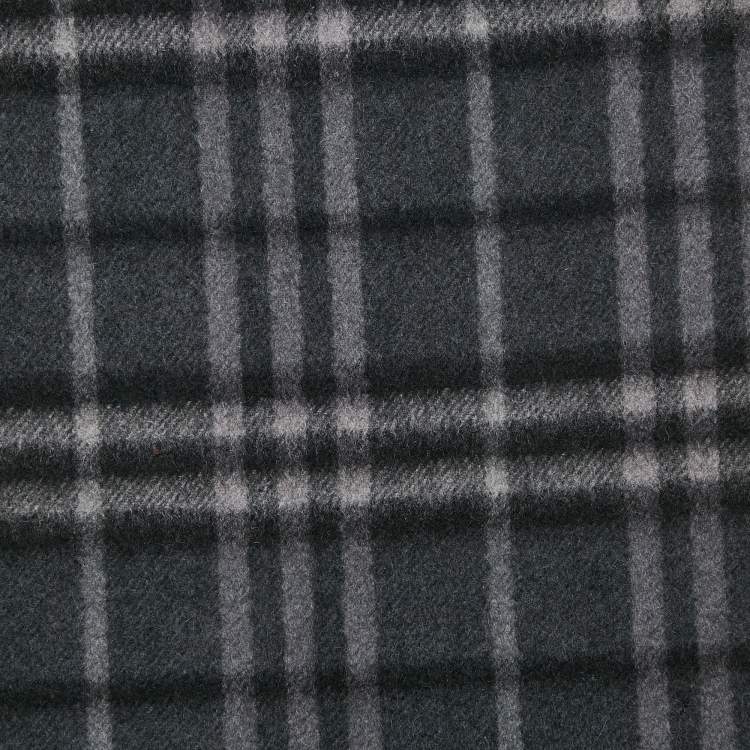 Pre Owned Burberry Dark Grey Checked Cashmere Fringed Stole