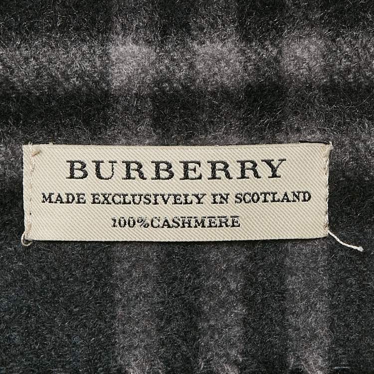 Pre Owned Burberry Dark Grey Checked Cashmere Fringed Stole