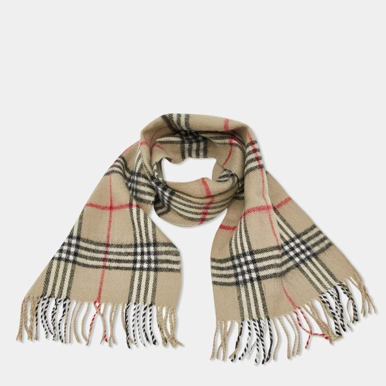 Pre Owned Burberry Beige Vintage Check Lambwool Scarf