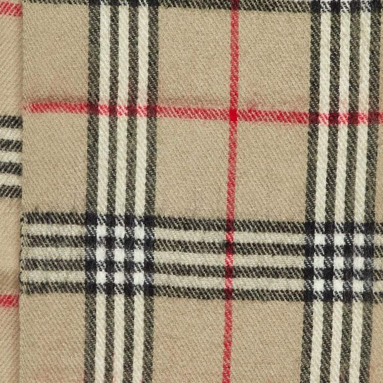 Pre Owned Burberry Beige Vintage Check Lambwool Scarf