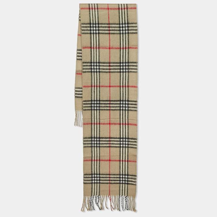 Pre Owned Burberry Beige Vintage Check Lambwool Scarf