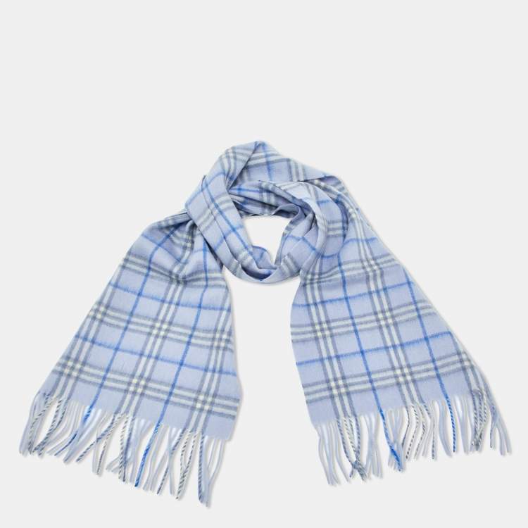 Pre Owned Burberry Blue Vintage Check Lambwool Scarf