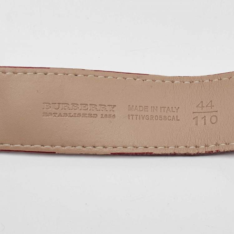 Pre Owned Burberry Red/Beige Nova Check Patent Leather and PVC Scrunch Belt 110CM
