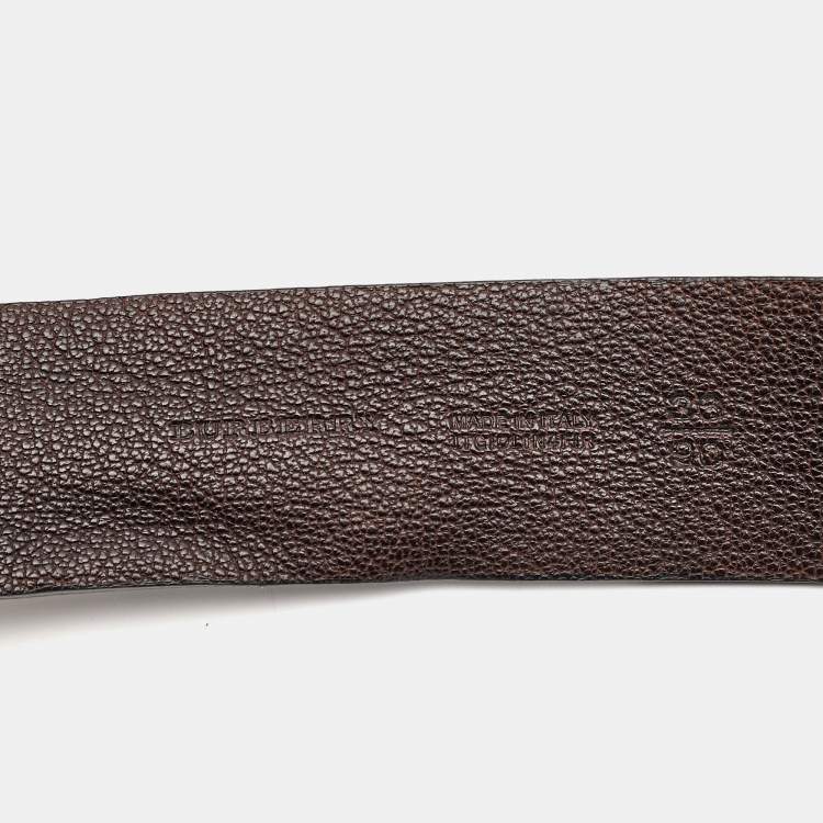 Pre Owned Burberry Dark Brown Leather Round Clasp Buckle Belt 90CM