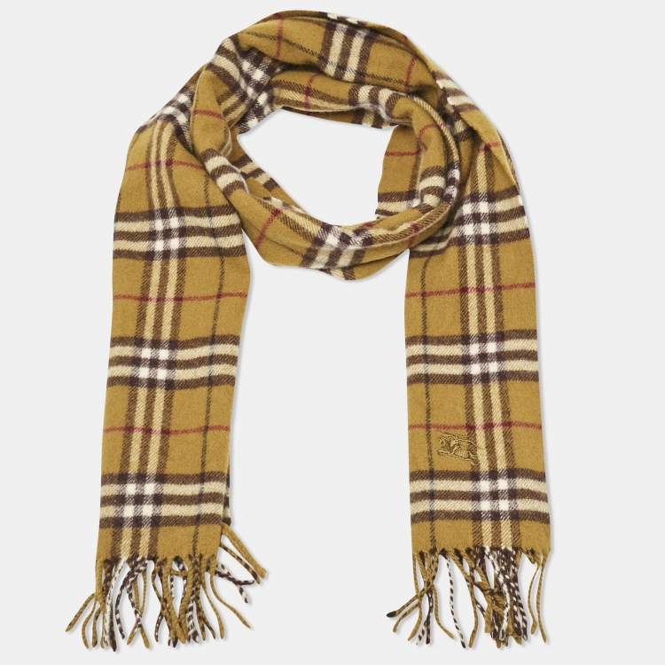 Pre Owned Burberry London Brown Checks Wool Fringed Scarf