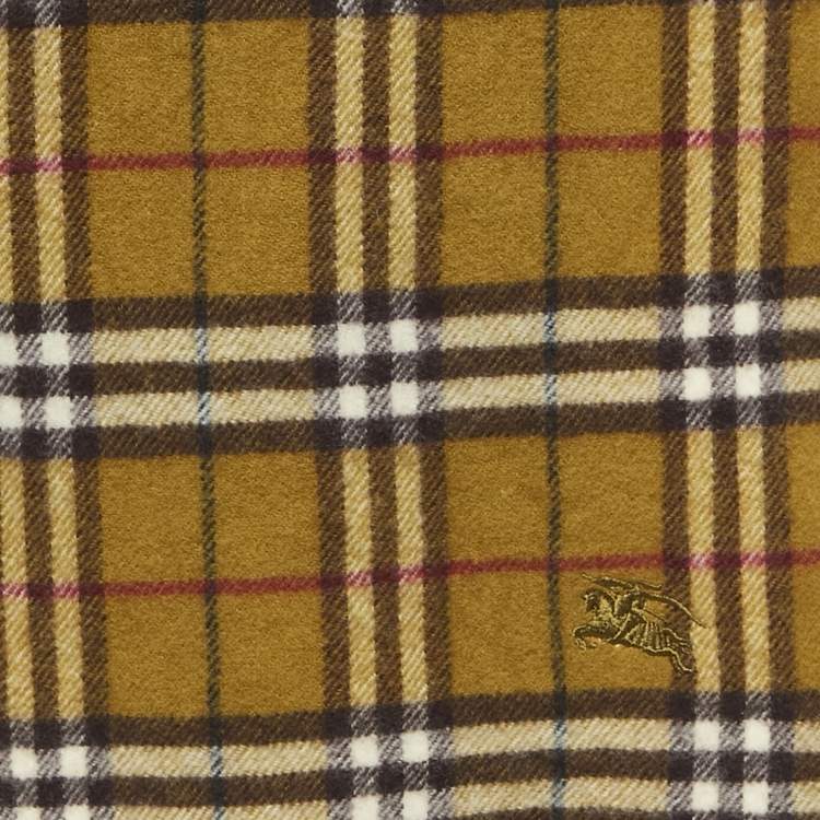 Pre Owned Burberry London Brown Checks Wool Fringed Scarf