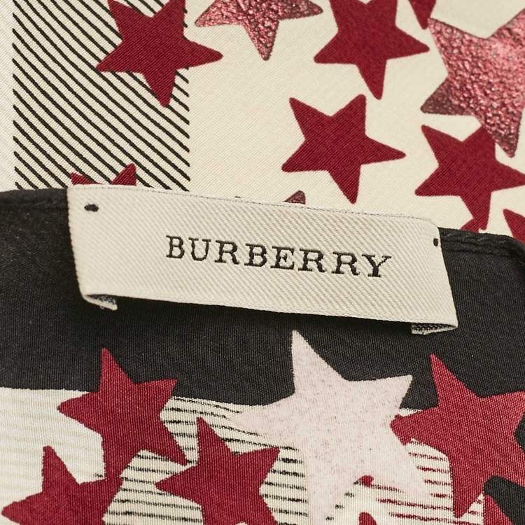 Pre Owned Burberry Red/Beige Stars and Nova Check Chiffon Scarf 