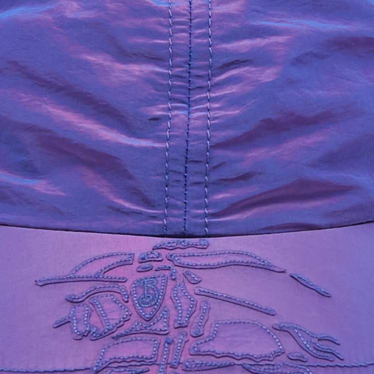 Pre Owned Burberry Iridescent Blue Equestrian Knight Patch Nylon Baseball Cap M