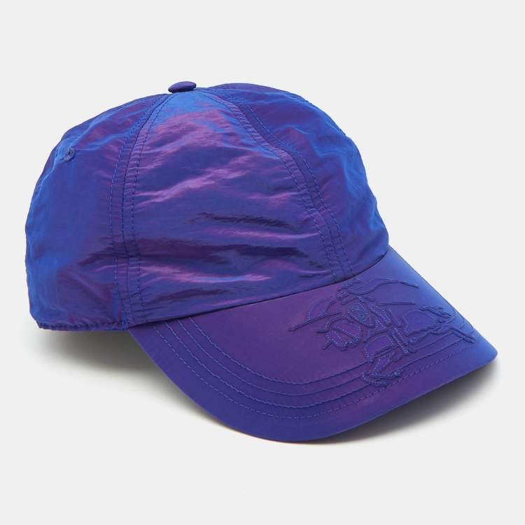 Pre Owned Burberry Iridescent Blue Equestrian Knight Patch Nylon Baseball Cap M
