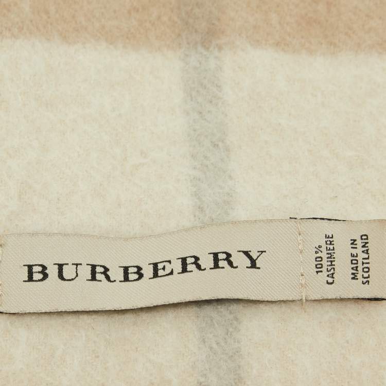 Pre Owned Burberry Beige Checked Cashmere Fringed Scarf 