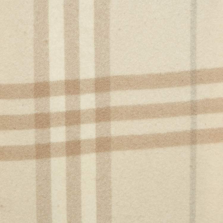 Pre Owned Burberry Beige Checked Cashmere Fringed Scarf 