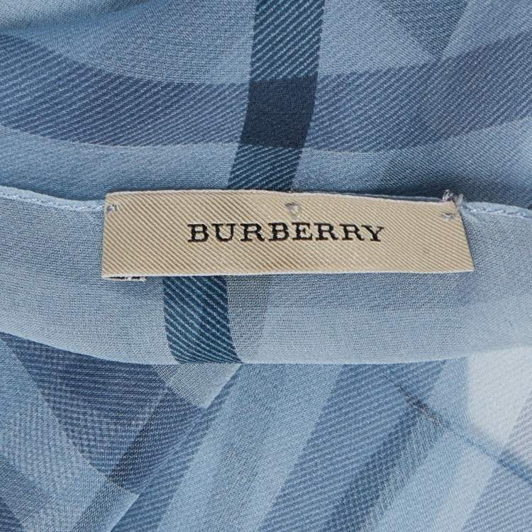 Pre Owned Burberry Blue Checked Chiffon Scarf