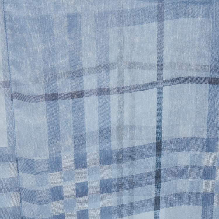 Pre Owned Burberry Blue Checked Chiffon Scarf