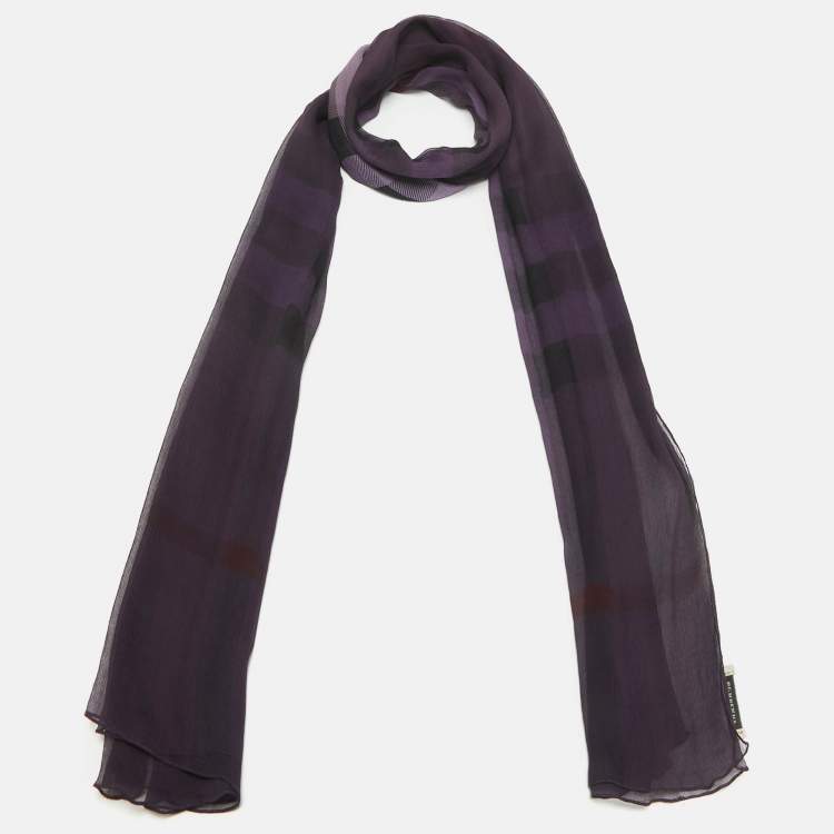 Pre Owned Burberry Purple Checked Chiffon Scarf