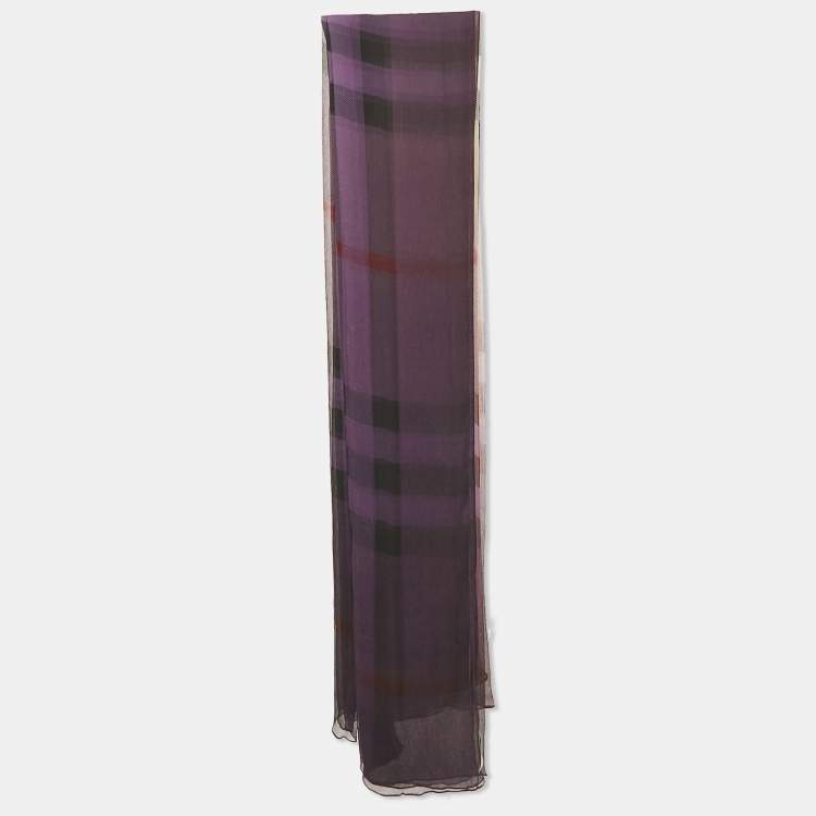 Pre Owned Burberry Purple Checked Chiffon Scarf