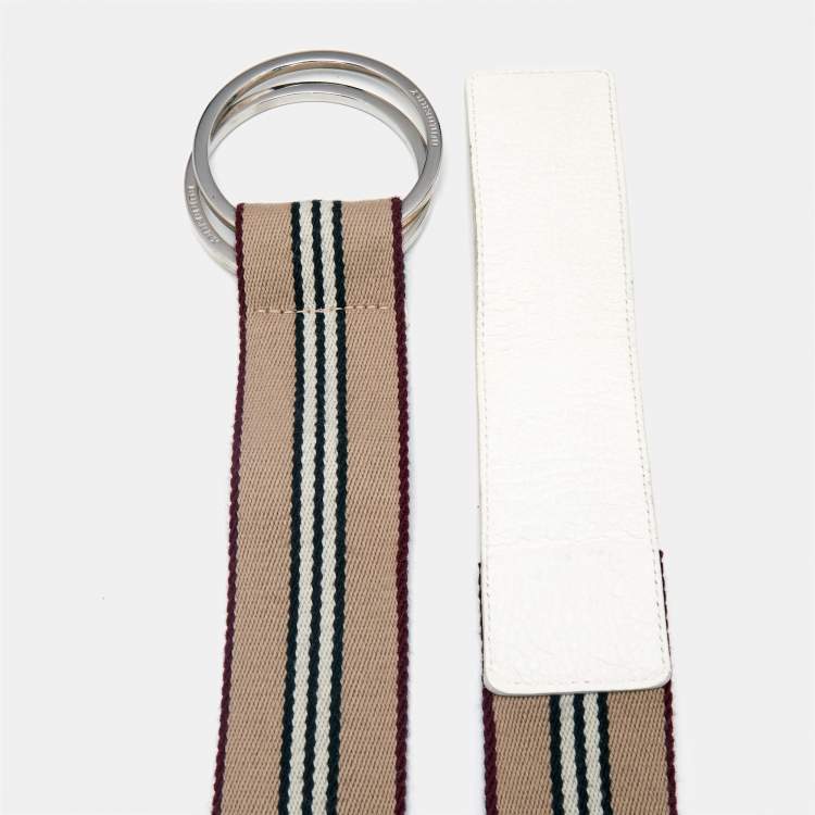 Pre Owned Burberry Multicolor Icon Stripe Canvas Ring Buckle Belt 100CM