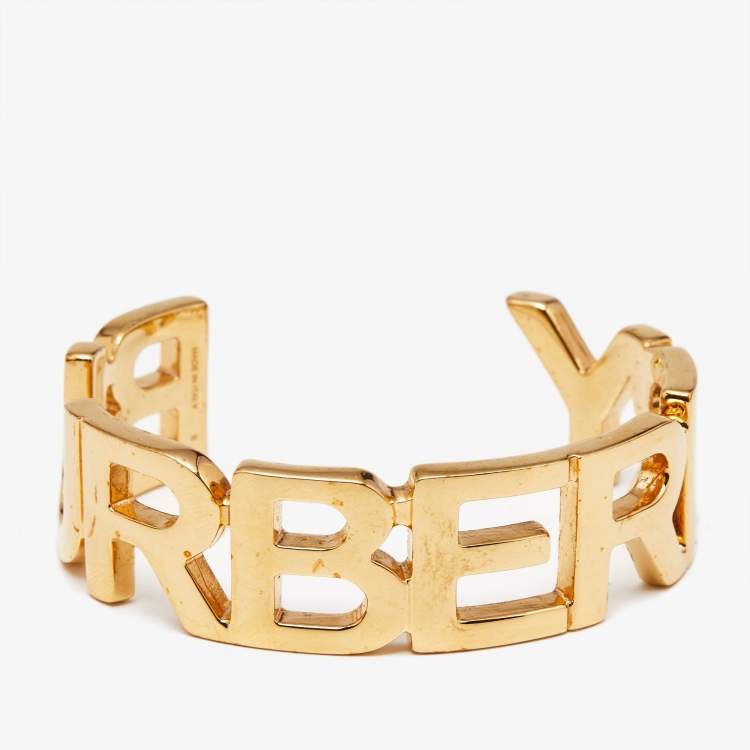 Pre Owned Burberry Logo Gold Tone Metal Bracelet S