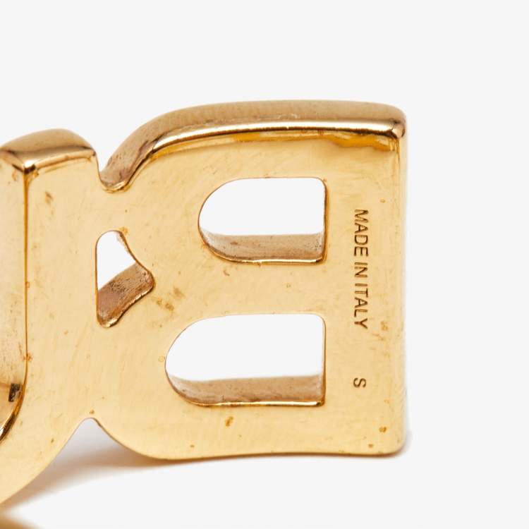 Pre Owned Burberry Logo Gold Tone Metal Bracelet S
