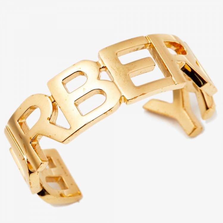 Pre Owned Burberry Logo Gold Tone Metal Bracelet S