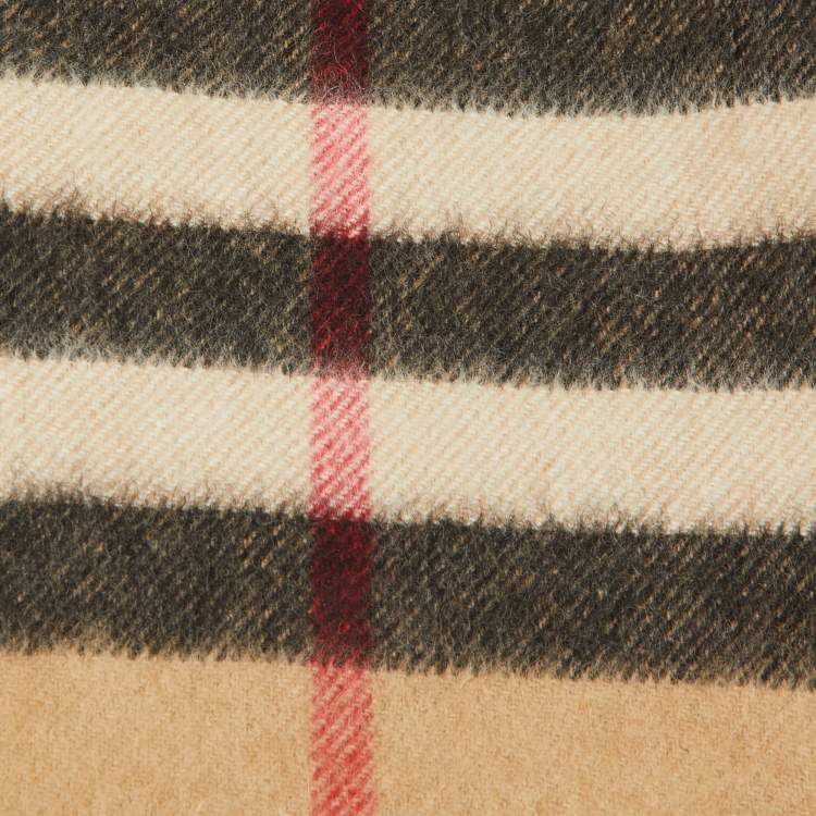 Pre Owned Burberry Beige Checked Cashmere Fringed Scarf