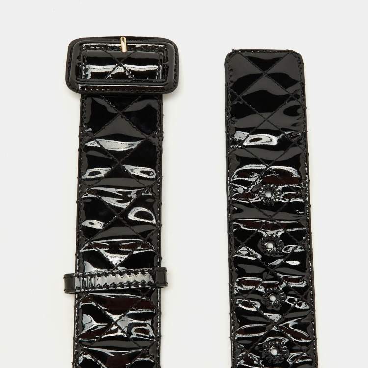 Pre Owned Burberry Black Quilted Patent Leather Buckle Belt 85CM